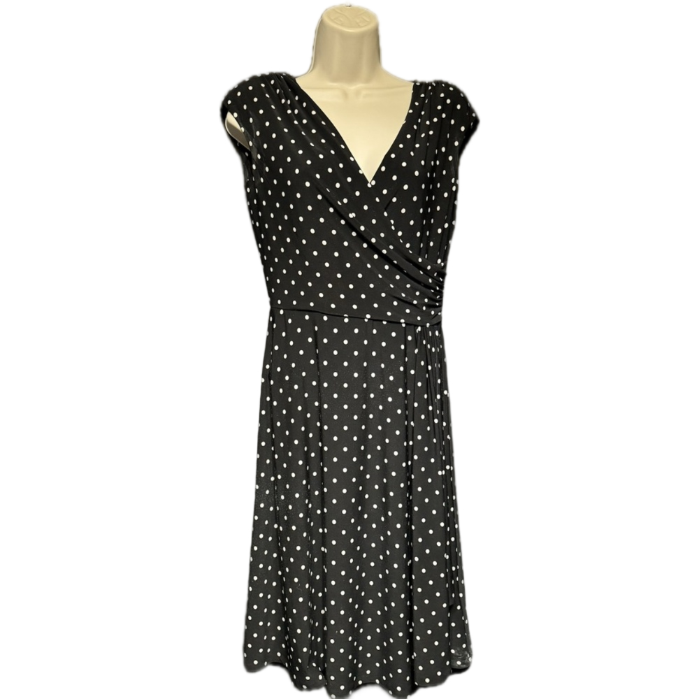 Ralph Lauren Black White Polka Dot Dress | Wrap Top | Classic Cap Sleeve Sz 4
